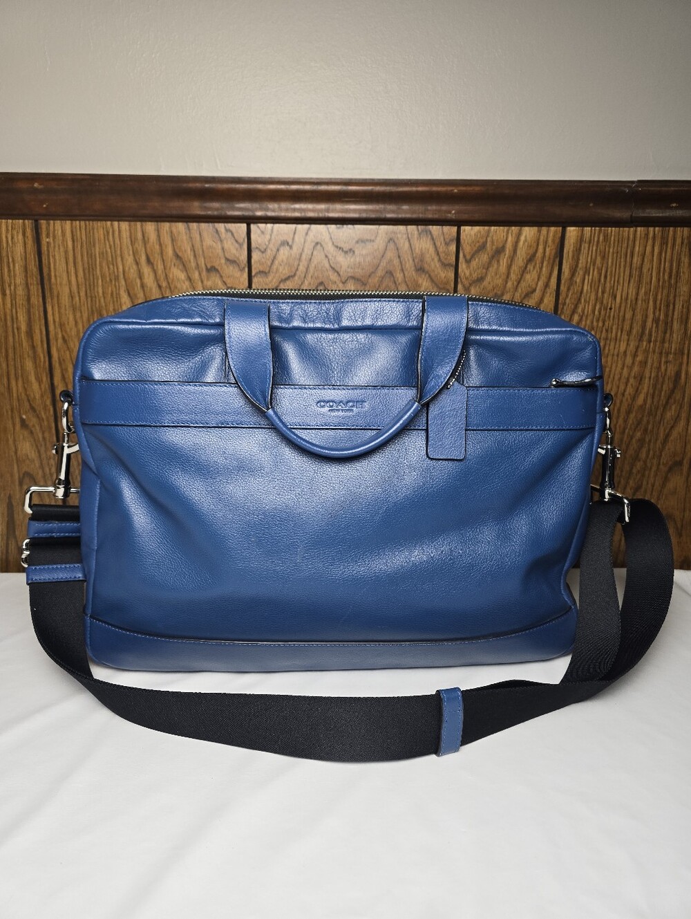 Coach Blue Leather Briefcase - Men's Convertible Messenger